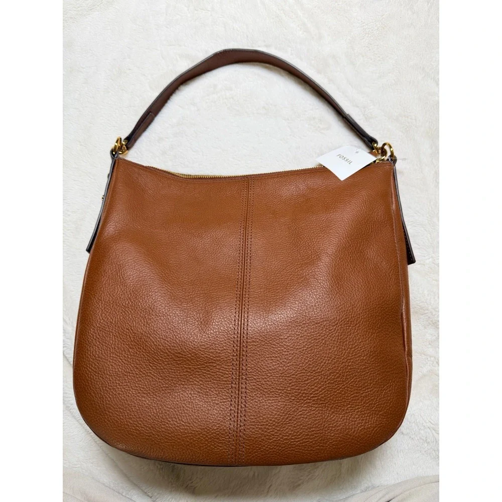 NWT Fossil Jolie Leather Slouchy Hobo Bag Brown Shoulder Strap Crossbody